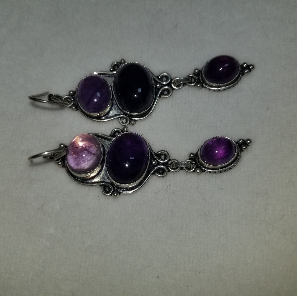 3 Tiered Amethyst Stone Pierced Earrings - Picture 9 of 9